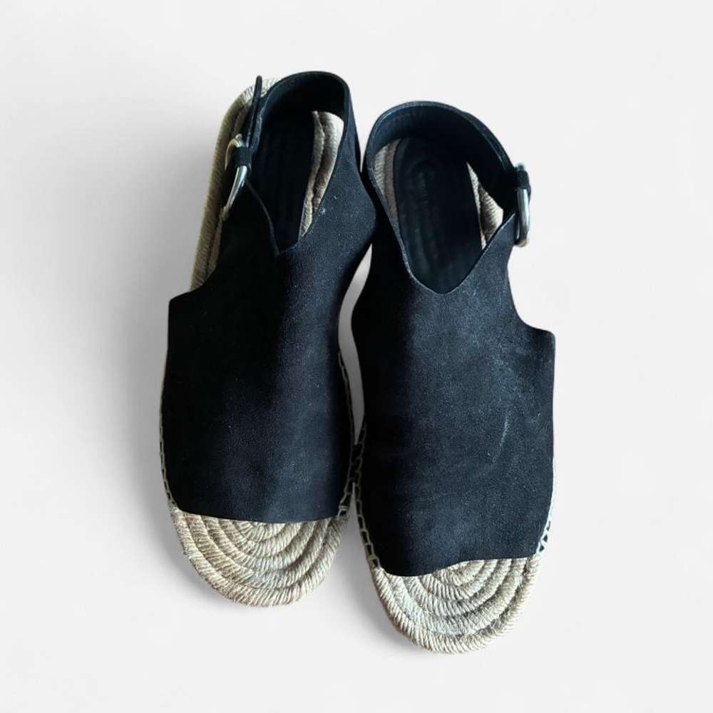 Rag & Bone Black suede espadrille wedge sandals w/ silver clasp Sz EU 40/US 8-9